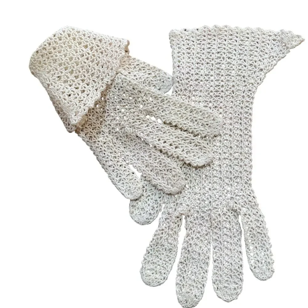 Vintage Hand Made Crochet Cotton Gloves Ladies Daytime Formal Church Wedding OS